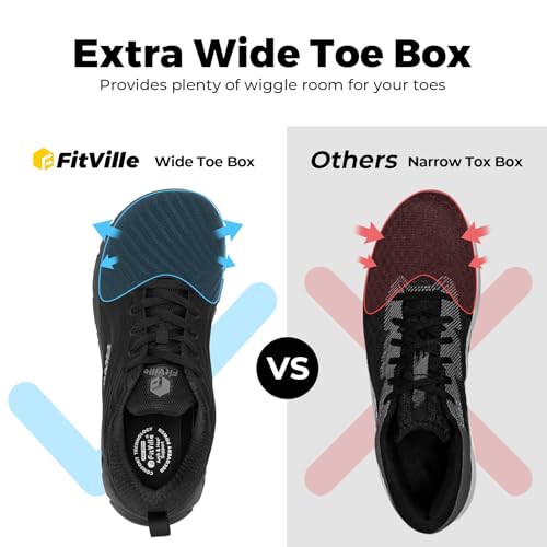 Fitville Extra Wide Buty Do Biegania Męskie Buty Do Biegania Amortyzowane Buty Sportowe Lekkie, Oddychające Trampki Tenisówki Fitness Buty Do Chodzenia V2 Czarny 43 EU Szerokie