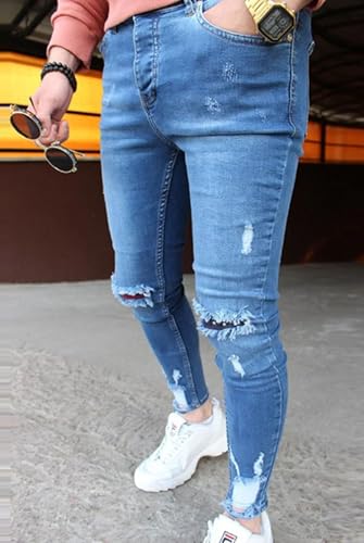 Mens Skinny Jeans Ripped with Holes Trendy Hip Hop Streetwear Stretchy Denim Pants2