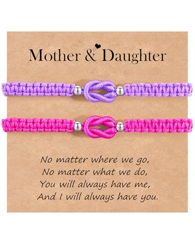 Image of YELUWA 2 Pcs Mother Daughter /Son Bracelets, Mothers Day Gifts, Back to School Gift, First Day of School Gifts, Lovely Charm Bracelets Set Mommy and Me Jewelry with Gift Box Wish Card
