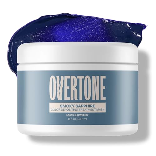Image of Overtone Semi Permanent Hair Color Conditioner, Smoky Sapphire, 8 oz, Nourishing, Damage-Free, Color Depositing Mask for All Hair Types with Shea Butter & Coconut Oil, Vegan & Cruelty-Free