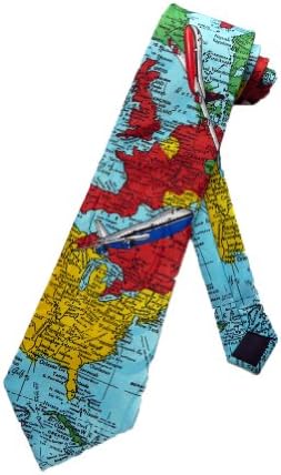 Steven Harris Travel Map Airplane Pilot Necktie - Light Blue - One Size Neck Tie