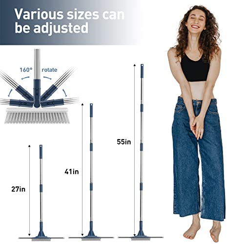 Floor Squeegee Scrubber,Shower Squeegee With Grout Brush,13.8” Squeegee Broom For Floor,Glass,Garage,Window,Shower Floor Scrubber For Cleaning,Stainless Steel Handle Up To 55'' #TOP4