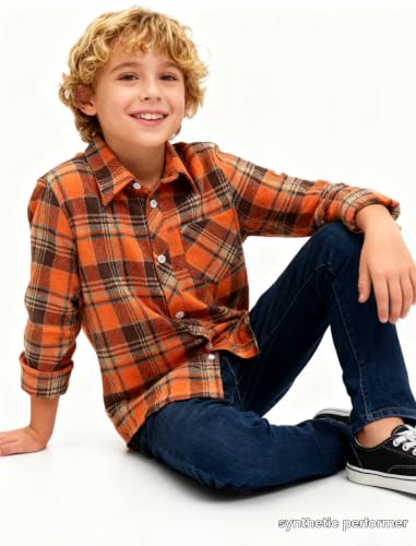 Image of Betusline Boy and Men Button Down Plaid Shirt | Soft,Breathable and Comfortable Fabric