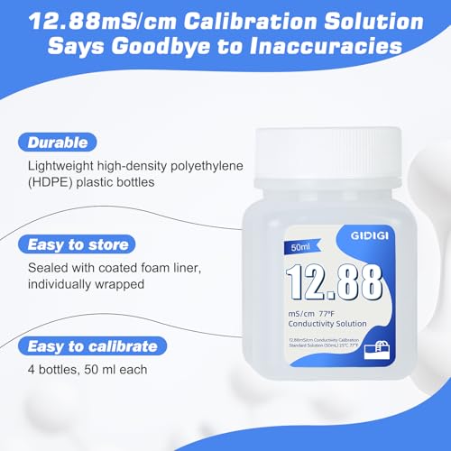 Image of EC Calibration Solution 4 * 50ml 12.88mS /cm for TDS EC Salt Meters | TDS Calibration Solution Kits, High-Precision Calibration, For TDS Meter, EC Meter and Salinity Meters