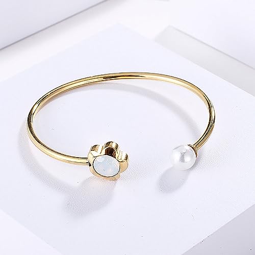 Unique 14K Gold Freshwater Pearl Open Cuff Bangle for Women, Exquisite Crystal Design, Fashion Open Bangle Bracelet, Ideal Christmas Jewelry Gift for Her4