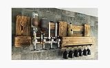  WANDBAR Regal mit 4 Getränkespender, inkl. 4 Dosierer Proportionierer für Cocktail´s, Gin, Longdrinks im Industrial Vintage Landhaus Stil, Hausbar Butler, Weinregal aus Palettenholz