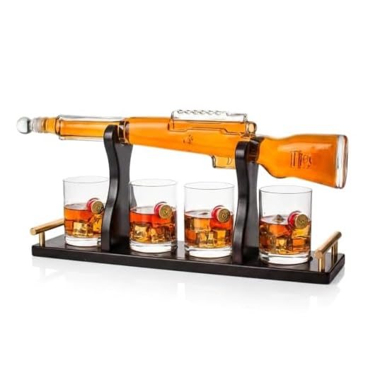 Shotgun Gun Large Whiskey & Wine Decanter Set Bullet Glasses - Limited Edition Elegant Rifle Gun Whiskey Decanter 22.5" With 4 Shotgun Bullet Whiskey Glasses and Mohogany Wooden Base The Wine Savant