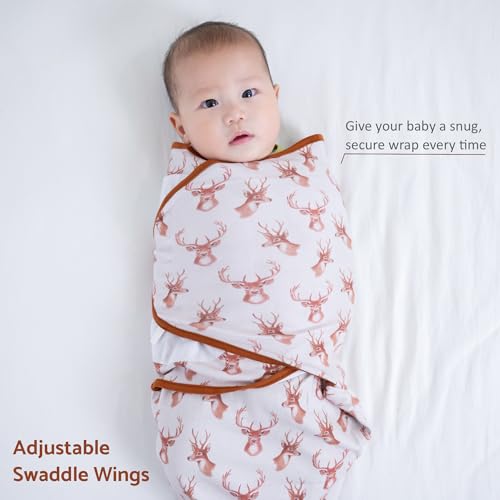 Image of LollyBanks Baby Swaddle, 100% Soft and Breathable Cotton Swaddle Sack for Boys and Girls 3-6 Months, Lightweight Infant Sleep Sack with Easy Change Zipper, Baby Essentials (Deer Head Print)
