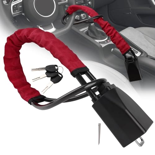 Antivol de Volant - Sécurité Anti-Vol pour Voiture avec Verrou de Ceinture, Haute Visibilité Rouge, Ajustement Universel