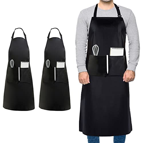 FunChaos 2 Pcs Grande Talla delantales de chef, Unisex Negro Delantal, Impermeable Delantal con 2 Bolsillos para Cocinar, BBQ, Trabajo, Profesional Delantal para Camarero, Pintor (Grande Tamaño) Cover