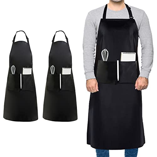 FunChaos 2 Pcs Grande Talla delantales de chef, Unisex Negro Delantal, Impermeable Delantal con 2 Bolsillos para Cocinar, BBQ, Trabajo, Profesional Delantal para Camarero, Pintor (Grande Tamaño)