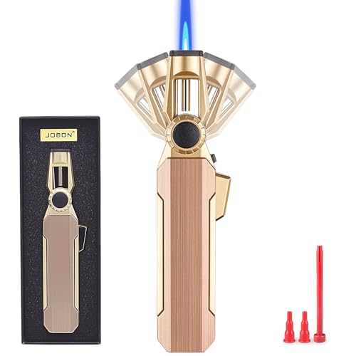 DOUBFIVSY Cannello da Cucina 100° Girevole Bruciatore a Gas Butano Regolabile con Blocco di Sicurezza, Fiamma Ossidrica Portatile per Creme Brulee, Barbecue e Cottura(Butano Non Incluso) (Oro)