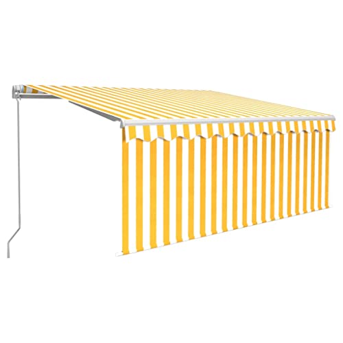 vidaXL Manual Retractable Awning with LED & Privacy Blind - 3x2.5m Yellow&White for Patios, Decks, Outdoor Living