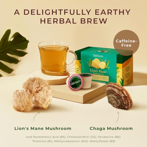 Image of Gya Tea Co Lion's Mane Mushroom Tea Gift Set (16 Count) - Decaf Tea Pod for Lovers Get Well Gifts - Manually Harvested - Enjoy Hot or Iced