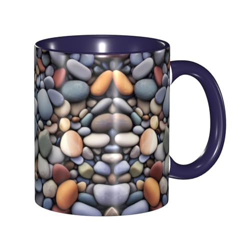 DZBDWZXH Navy Blue Ceramic Coffee Mugs 11oz, (Pebble Stone) Print Restaurant Coffee Mug for Coffee,Cappuccino,Tea,Cocoa,Cereal