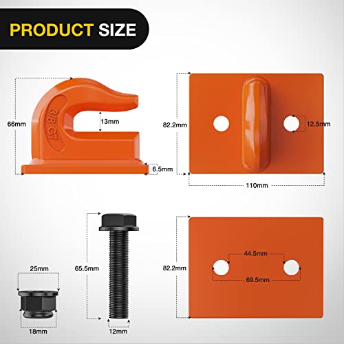 Image of Nilight 2PCS Tractor Bucket Grab Hook 3 /8'' Heavy Duty Drop Forged Steel Bolt On Zinc-Coated Cast Tow Max 15000 LBS Orange (Pack of 6)