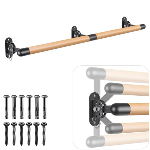BeneLabel Barra Pole Dance 1.7M, Barra de Baile Ajustable de Madera para Montar en La Pared para Entrenamiento en Casa, Equipo de Estiramiento con Soporte De Metal para NiñOs y Adultos, 4cm DiáMetro