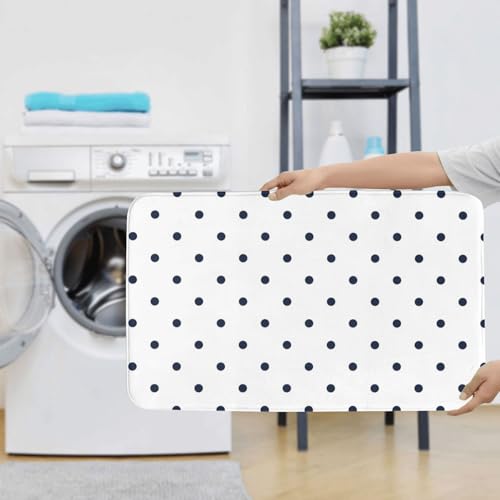 Tapis de salle de bain doux lavable imprimé pois bleu marine en U
