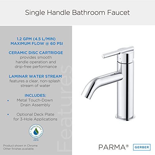 Parma 1H Lavatory Faucet W/Metal Touch Down Drain & Optional Deck Plate Included 1.2Gpm #TOP6