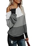 UMEKO Womens Off The Shoulder Sweater Oversized Knit Long Sleeve Sweaters Tunic Tops (Large, X-Grey)