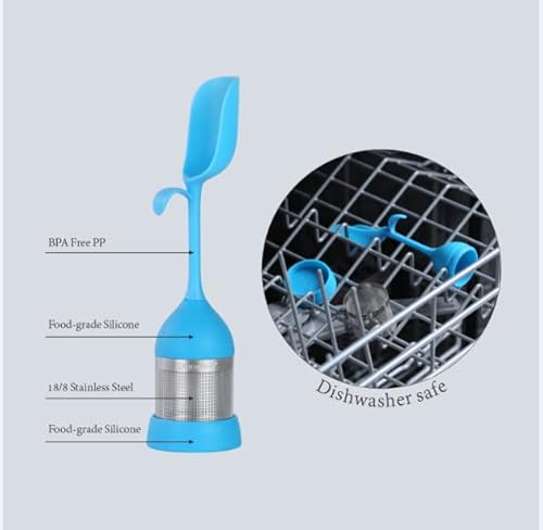 2 In 1 Silicone Extra Fine Mesh Tea Infuser Filter With Integrated Spoon, Anti-Floating Tea Steeper, 18/8 Stainless Steel Tea Diffuser Strainer For Loose Leaf Tea, Bpa Free, 4 Pack, By Kitchendao #TOP5