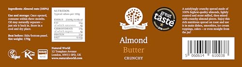Nutural World - Crunchy Almond Nut Butter (170g) Great Taste Award Winner - 100% Pure Single Ingredient