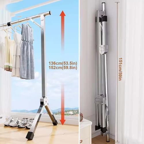 Foldable Laundry Drying Rack, Heavy-Duty Laundry Drying Rack, Collapsible Clothes Drying Rack, Heavy Duty Garment Rack, 47-94 Inches Extendable, Free-Standing Laundry St
