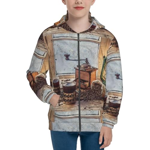 Oil Lamp Coffee Beans Kids Pullover Hoodies Boys Zip Up Sweatshirts Girls Athletic Clothes with Pocket3