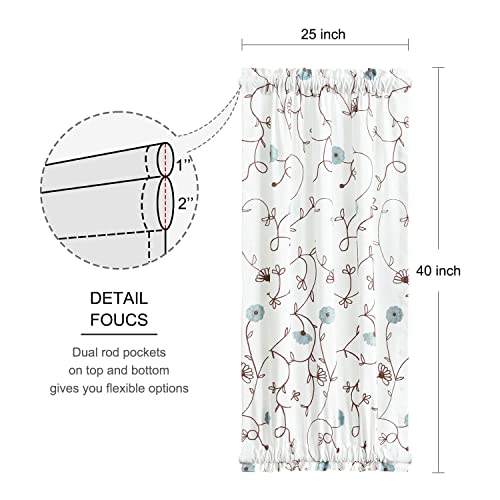 Image of VOGOL Sidelight Curtains for Front Door, 40 Inches Long Short Linen Textured French Door Panels, Blue Flowers Embroidery Design for Entry Door, 1 Piece, Rod Pocket