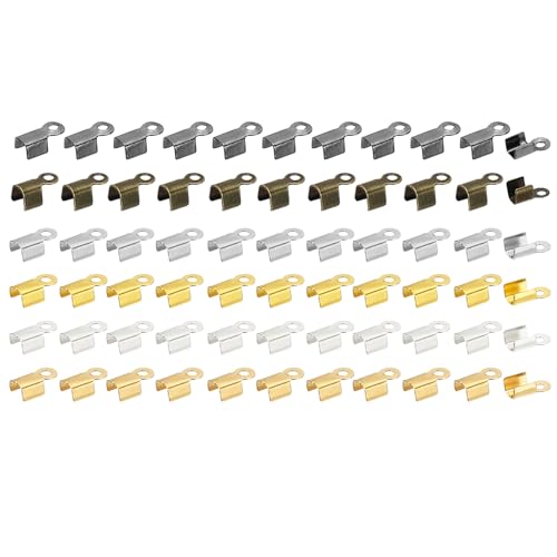 PATIKIL 6 x 3 mm Fold Over Crimp Cord Ends, 1380pcs Iron Rectangular Clasp Tips End Leather Ribbon End Clasp Tips for Jewelry Making, 6 Color
