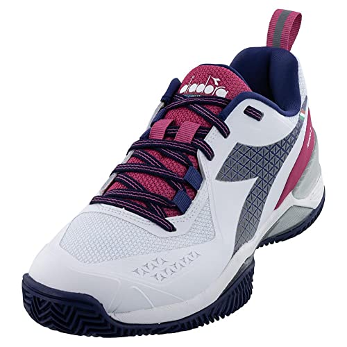 Diadora Women`s Blushield Torneo 2 Clay Tennis Shoes White and Blueprint