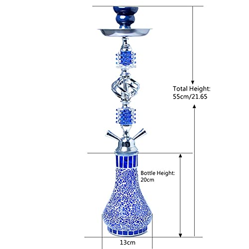 AMAZOM Shisha-Set Mit 2 Schläuchen - 21,65"Tragbares Komplettset Mit Glasvasenboden, Shisha-Keramikschale, Holzkohlenhalter, Lederrohr, Mundspitzen,Blau – Bild 7
