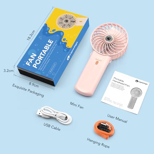 Lepwings Portable Mini Handheld Fan - Rechargeable Neck Hanging Fans with 16-Hour Cooling, Personal Handy Fan 4-Speeds Foldable Pocket Fan for Summer Outdoor Travel Home Office - Pink - Image 6