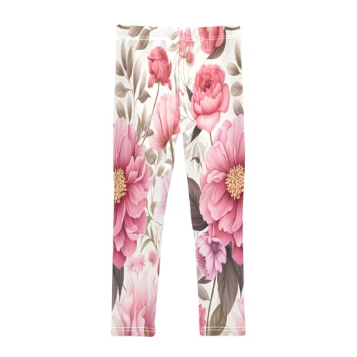 Toddler Girls Leggings Printed Yoga Pants Leggings Brown Leaves Pink Flower for Kids2