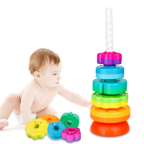LBAIBB Spin Stack Toys, Baby Spinning Toys with ABS Plastic and Rainbow Design, Ideal for Children's Educational and Interactive Learning for Boys and Girls