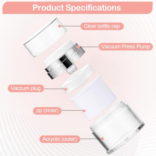 Airless Pump Jars, Refillable Cosmetic Moisturizer Airless Pump Jar 3 Pack Bottles Travel Size for Cream, Gels and Lotion with Silicone Spatula 0.5oz 1oz 1.7oz3