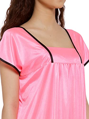Image of Fasense Women Lycra Satin Solid Nightwear Long Nighty KL005-Parent