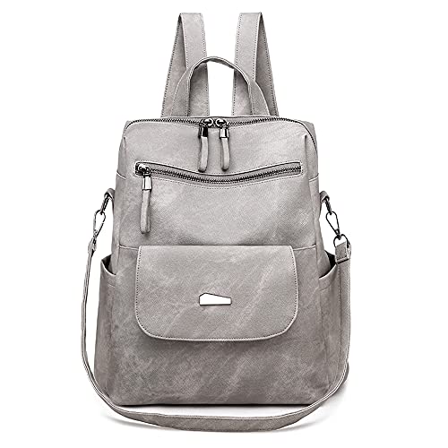 Bolso Mochila Mujer Casual Grande Piel de PU, Mochila Mujer Elegante Escolar, Mochilas Escolares Adolescentes Vestir para Compras, Escuela (Gris, 30*13*29CM) Cover