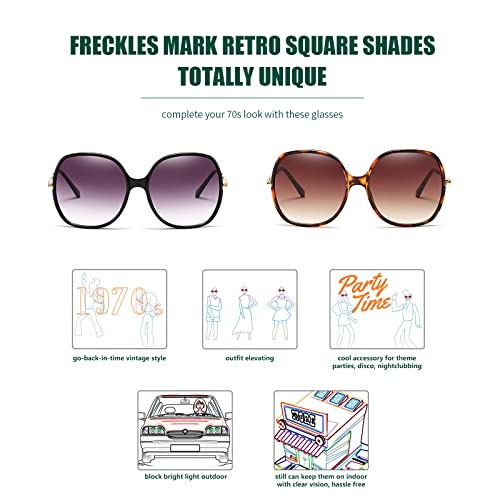 Image of Freckles Mark 70s Super Oversize Square Sunglasses for Women Vintage Rectangular Plastic Frame