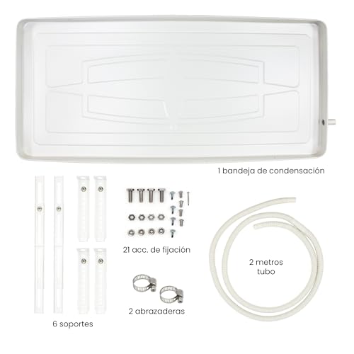 Miniatura 2 de Ralertreik Bandeja De Condensación Para Aire Acondicionado Acero Inoxidable 304 Blanco Uso Exterior, Anticorrosión, Con Tubería De Drenaje Y Soporte Ajustable 840x390x35mm