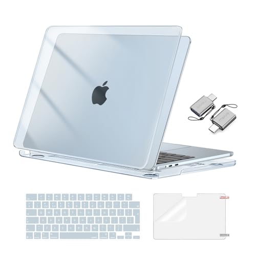 MOSISO Funda Compatible con MacBook Air 13 Pulgadas M4 M3 M2 2025 2024 2022 A3240 A3113 A2681, Carcasa para Macbook Air 13,6&Teclado Tapa&Pantalla Protector&Adaptador Tipo C,Azul Cielo Cristal