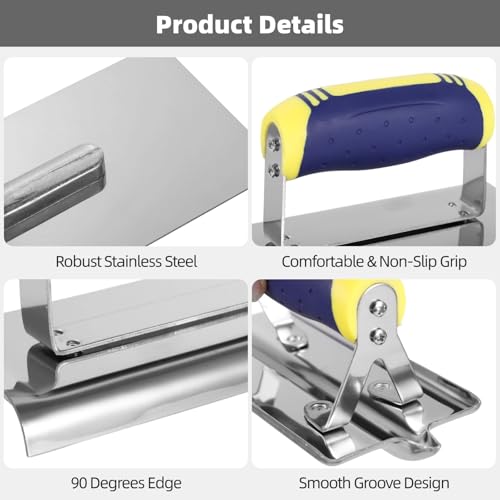 image for yeesport 4 PCS Stainless Steel Concrete Trowel Set, Includes Oval & Sq