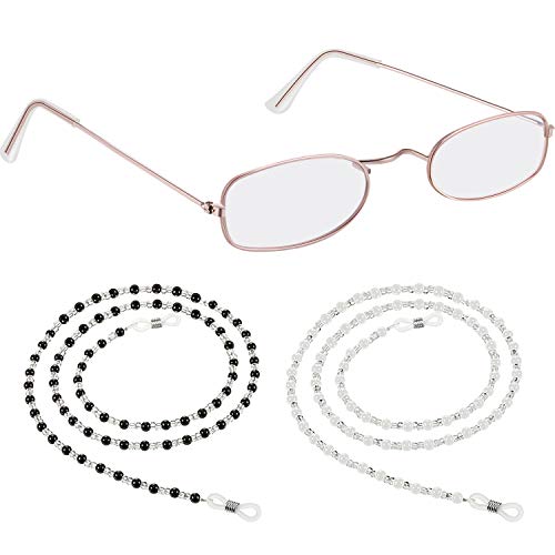 1 Pair Grandma Glasses Small Old Man Costume Glasses Granny Dress up Eyeglasses with 2 Beaded Sunglasses Chains (Gold Oval Frame)