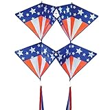 In the Breeze 3372 — Stars & Stripes Tri-Kite — Large Patriotic Cellular Single-Line Kite with Color-Coordinated Streamer Tails; Kite Line Included…