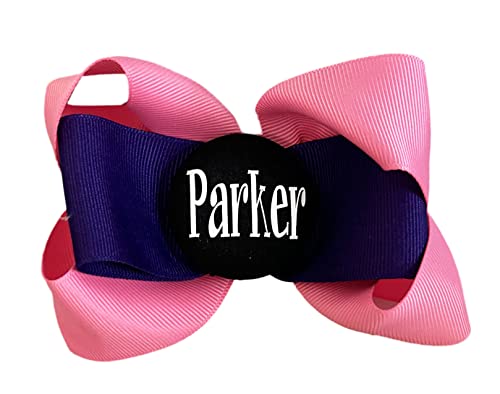 Black Chevron & Pink Hair Bow With Name - Or Choose Your Custom Colors For School Or Dance Clip Ponytail #TOP6