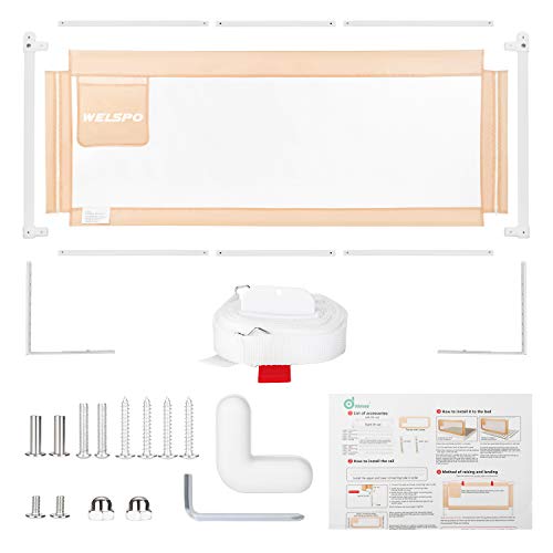 Welspo 70 Inches Bed Rail For Toddlers Fold Down Safety Baby Bed Guard Swing Down Bedrail For Convertible Crib, Kids Twin, Double, Full Size Queen & King Mattress, Beige [Upgraded] (1 Pack) #TOP7