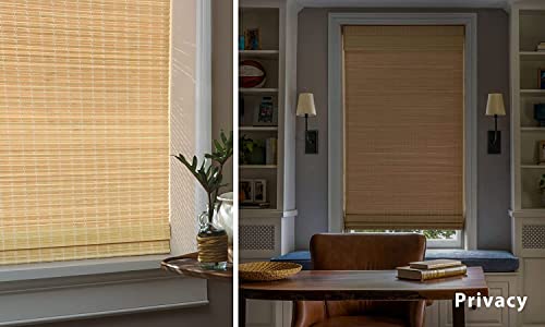 Image of LazBlinds No Tools No Drill Cordless Bamboo Roman Shades, Privacy Window Treatment, Roll Up Bamboo Blinds for Windows 20'' W x 64'' H, Natural