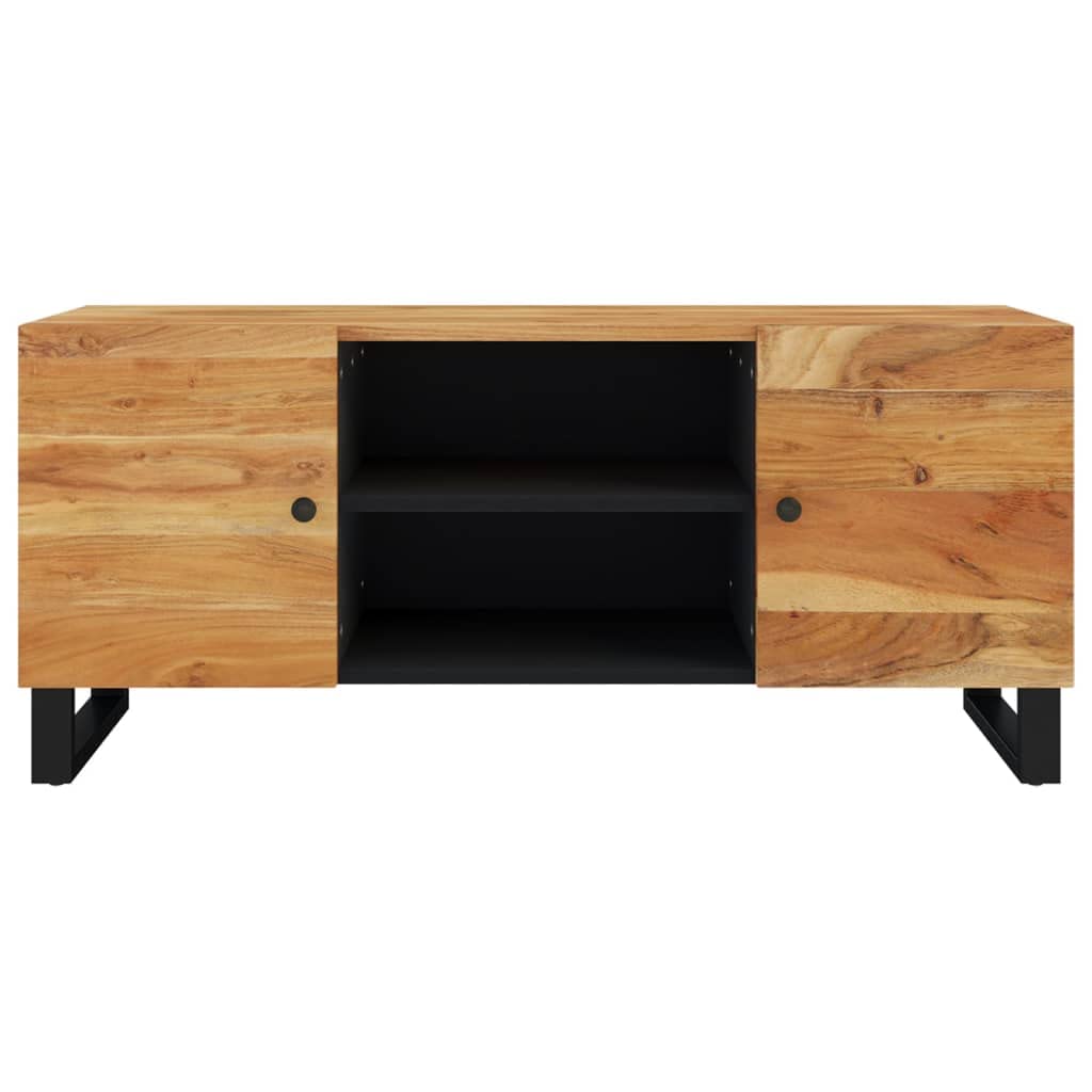 TV-Schrank 105x33x46 cm, Massivholz Akazie Schwarz, Industrie-Stil, 4 Fächer, Robustes Media-Center für Wohnzimmer und Schlafzimmer