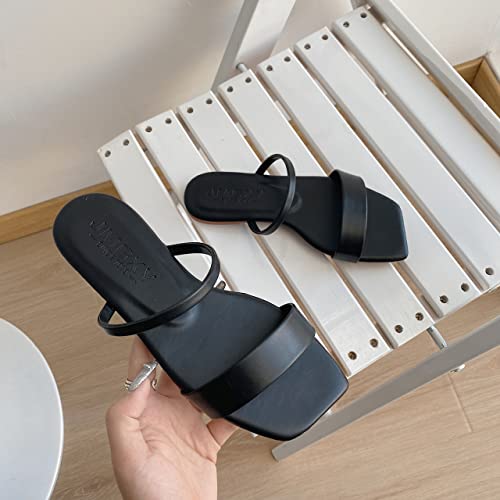 Women's new summer version of square head one-word cool slippers women's flat-bottomed outer4