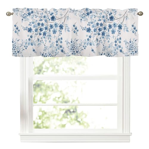 Spring Blue Floral Valance Summer Flower Leaf Curtains Valances for Windows